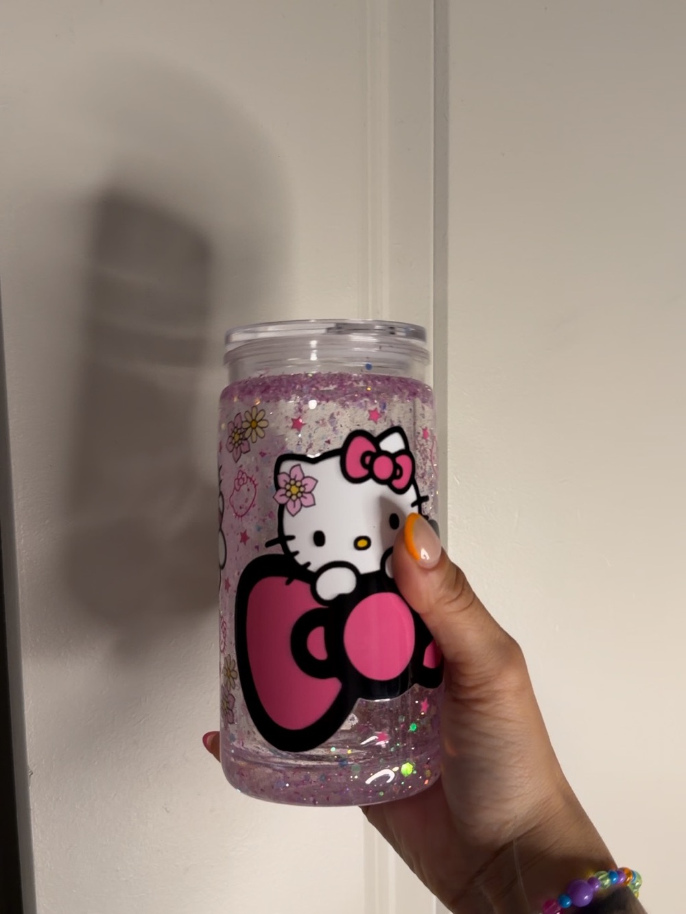 Pink Glitter Hello Kitty Snow Globe Tumbler